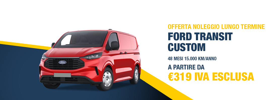 Promotional banner showing a black Kia Sportage with Italian text offering long-term rental from €305 excluding VAT, starting price emphasized to the right.